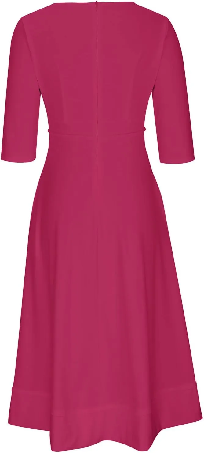 NaRHbrg Women's V-Neck Half Sleeve Midi Dress High Waist A-Line Elegant Flowy Party Dresses for Wedding
