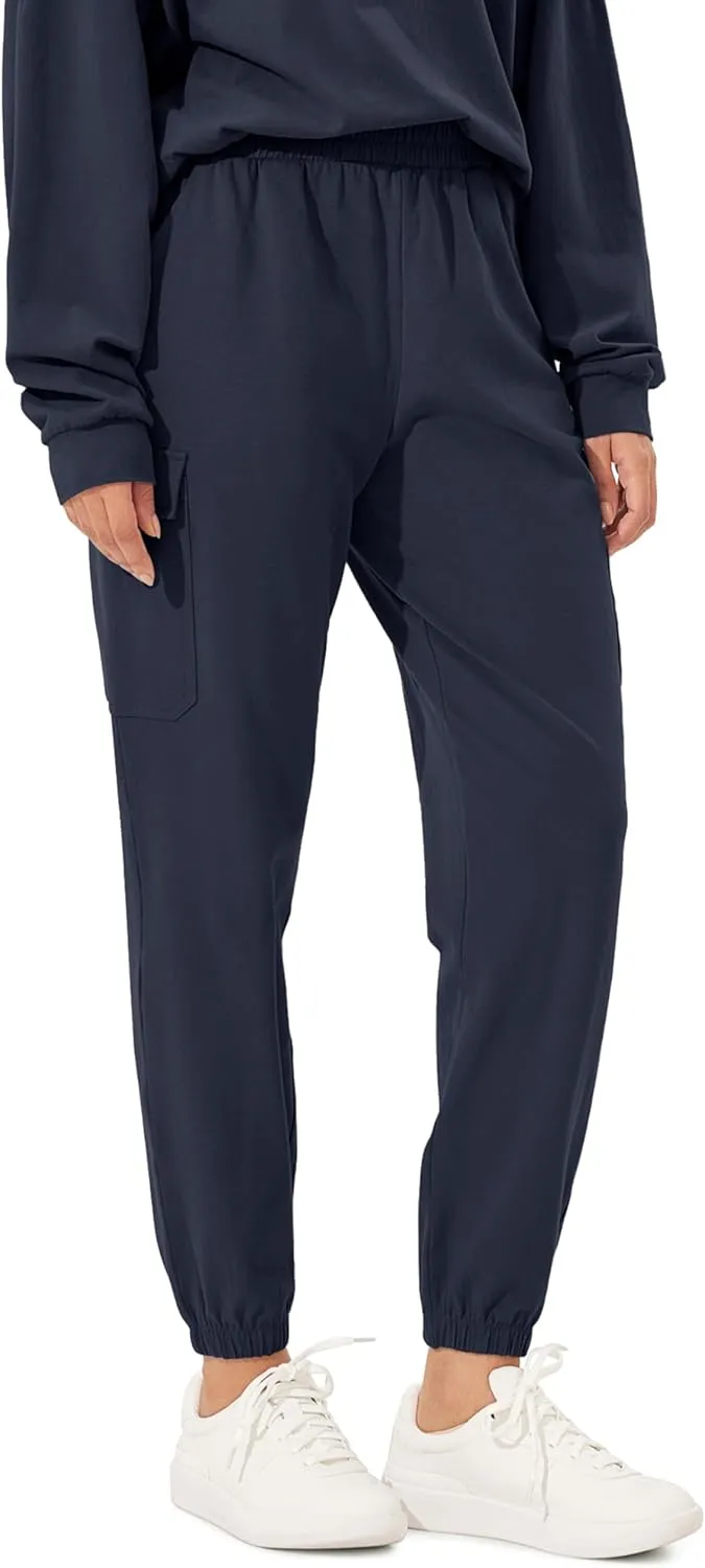 ODODOS Cargo Jogger Pants for Women Purevibe Cotton Mid Waist Track Cuff Lounge Sweatpant with Pockets