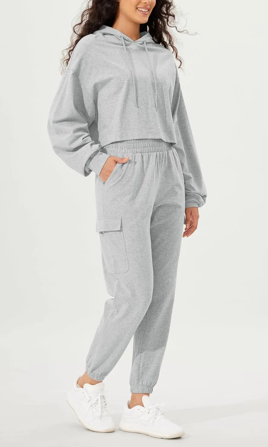 ODODOS Cargo Jogger Pants for Women Purevibe Cotton Mid Waist Track Cuff Lounge Sweatpant with Pockets