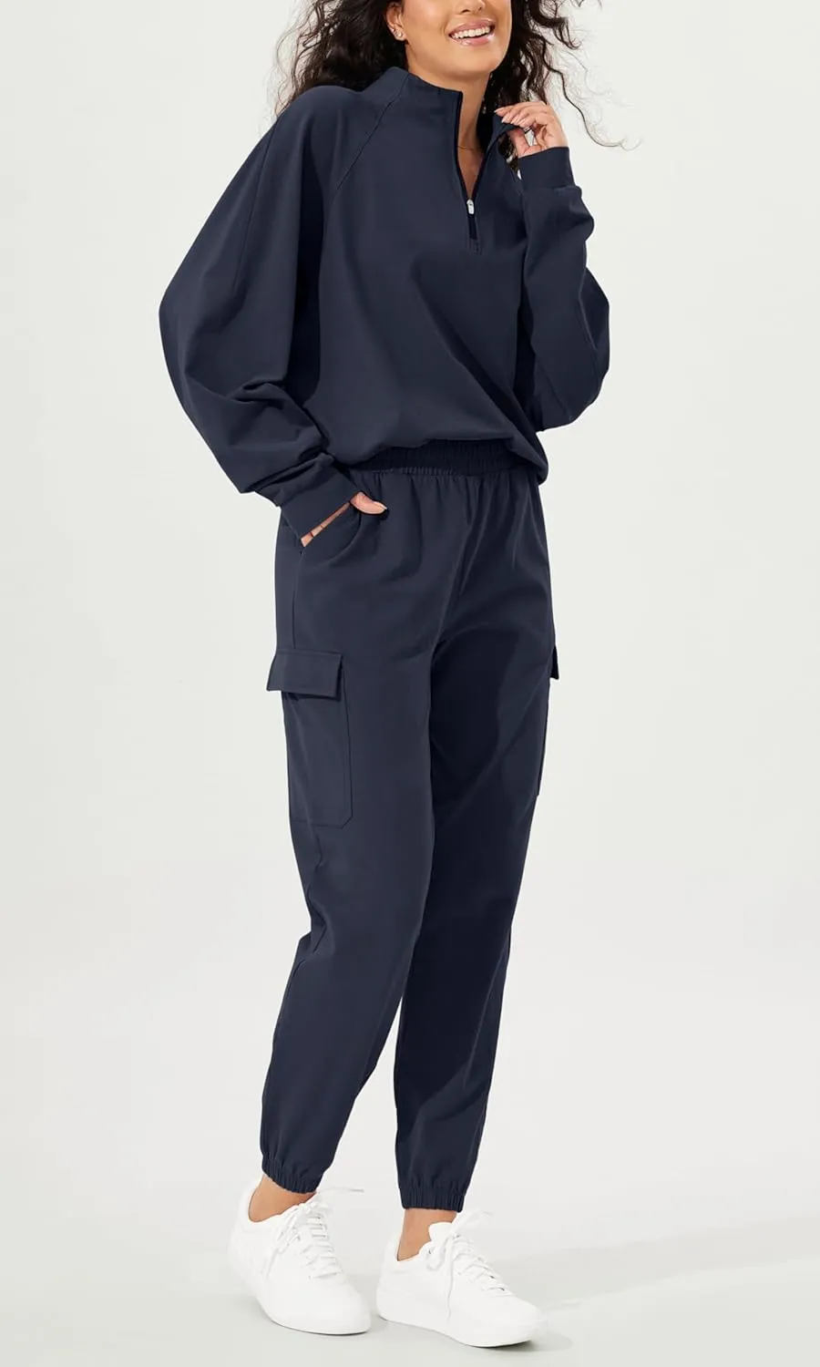 ODODOS Cargo Jogger Pants for Women Purevibe Cotton Mid Waist Track Cuff Lounge Sweatpant with Pockets