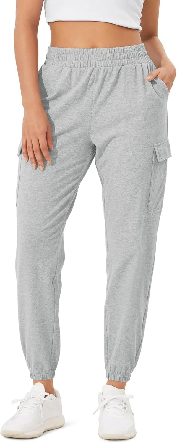 ODODOS Cargo Jogger Pants for Women Purevibe Cotton Mid Waist Track Cuff Lounge Sweatpant with Pockets