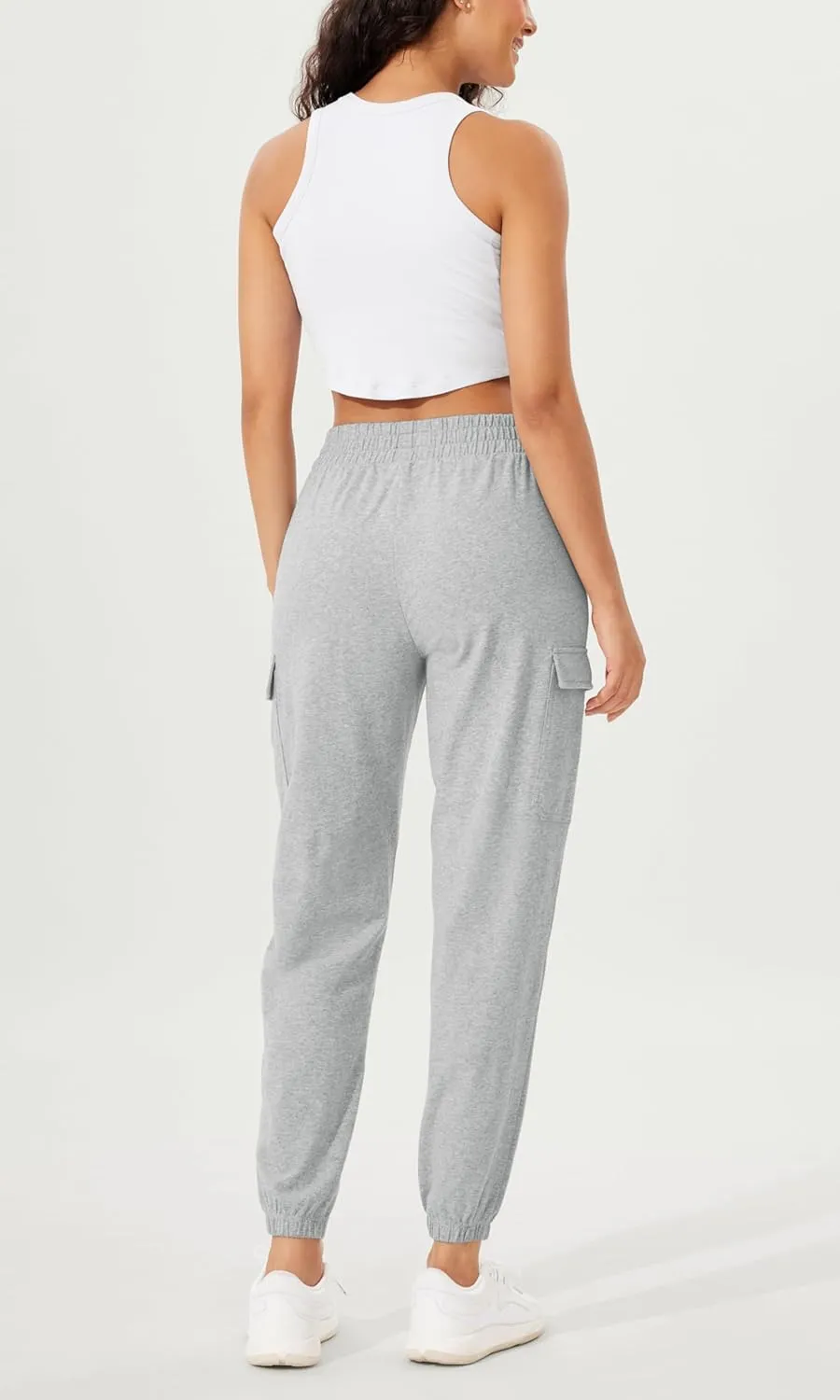 ODODOS Cargo Jogger Pants for Women Purevibe Cotton Mid Waist Track Cuff Lounge Sweatpant with Pockets