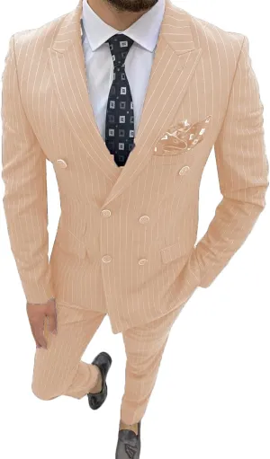 ORBITRAY Men's Slim Fit Double Breasted Pinstripe Casual Suit 2025 Business Wedding Men Suits Six Buttons