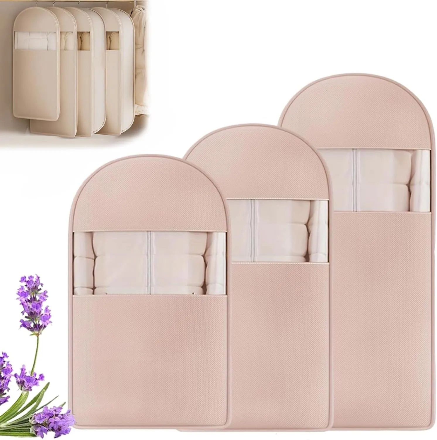 Otherwise Garment Bag, Space Saving Hanging Garment Bag With Self Compression Zipper, Otherwisie Space Saver Closet Organizers, Intelligenck Heavy Duty Garment Dust Cover Bags (Pink, M)