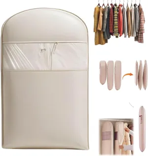 Otherwise Garment Bags For Hanging Clothes Space Saving With Self Compression Zipper, Otherwisie Storage Bags Dust Cover Clothes Bags For Down Coat For Closet Storage (Beige, M)