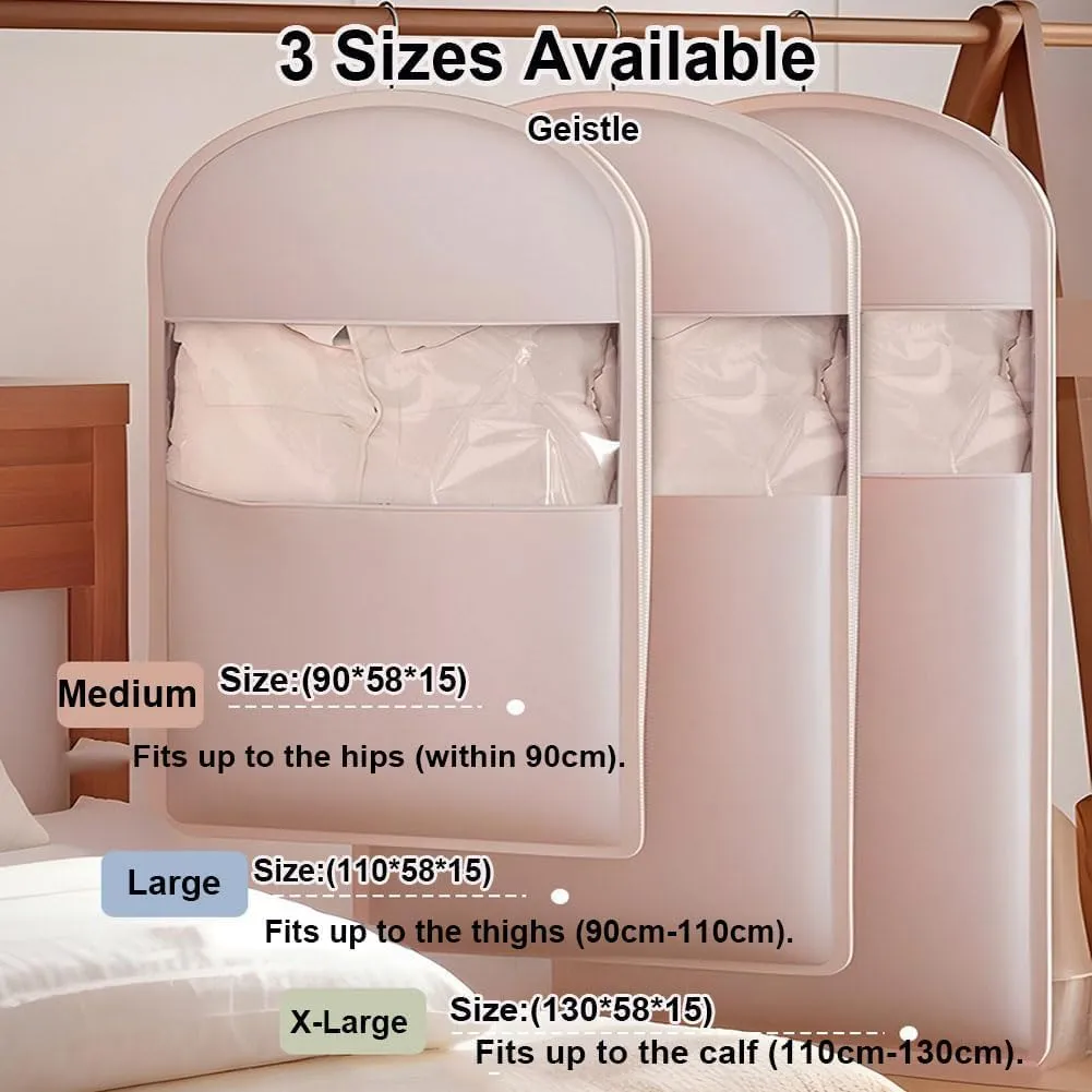 Otherwise Garment Bags, Space Saving Hanging Garment Bag with Self Compression Zipper, Hanging Space Saver Storage Bags, Dust Cover for down Coat Clothes (Beige, L)