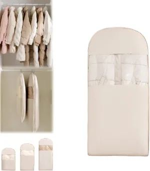 Otherwise Garment Bags, Space Saving Hanging Garment Bag with Self Compression Zipper, Hanging Space Saver Storage Bags, Dust Cover for down Coat Clothes (Beige, L)