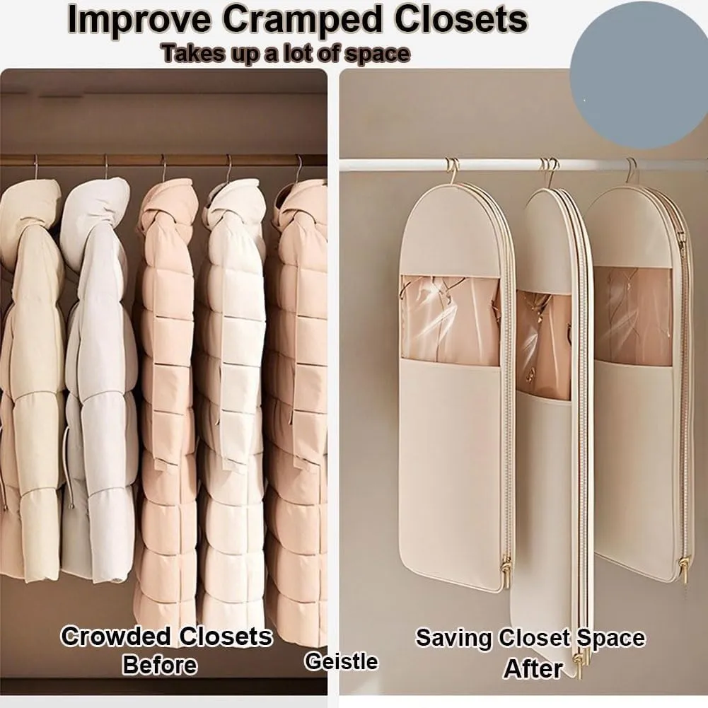 Otherwise Garment Bags, Space Saving Hanging Garment Bag with Self Compression Zipper, Hanging Space Saver Storage Bags, Dust Cover for down Coat Clothes (Beige, L)