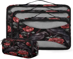 Packing Cubes for Travel, Halloween Rose Crows 4 Set Packing Organizers Luggage Packing Cubes for Carry on Suitcase, Travel Essentials Accessories