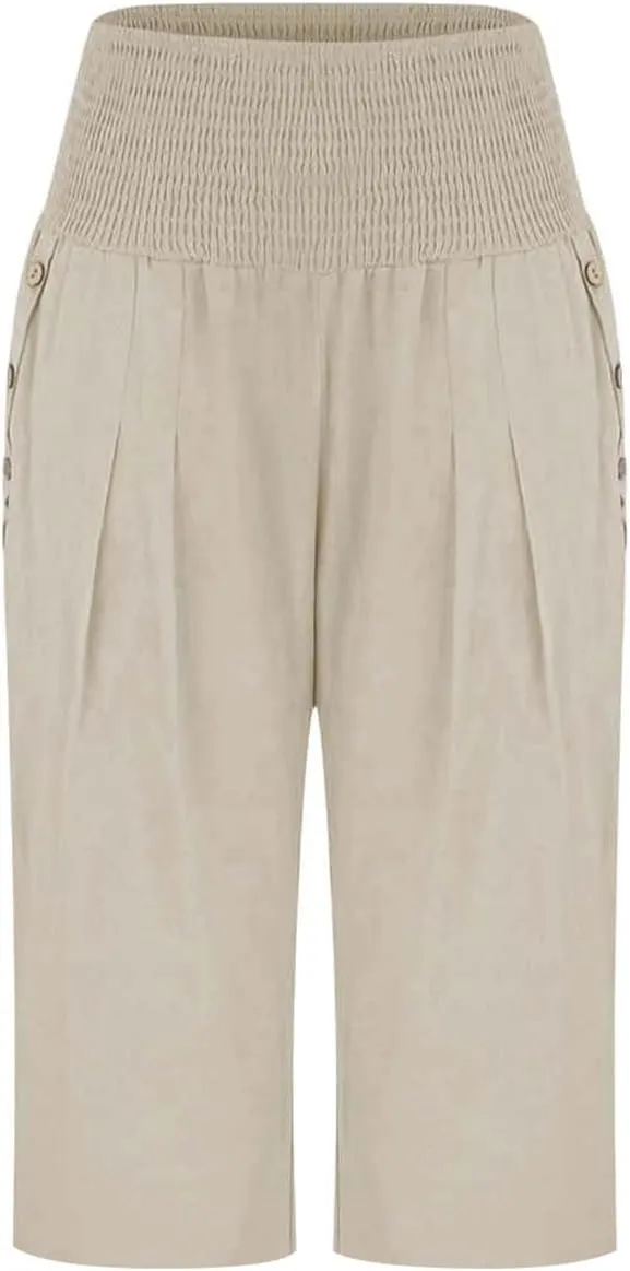 Pants for Women, Capri Pants Tummy Control with Pockets High Waist Wide