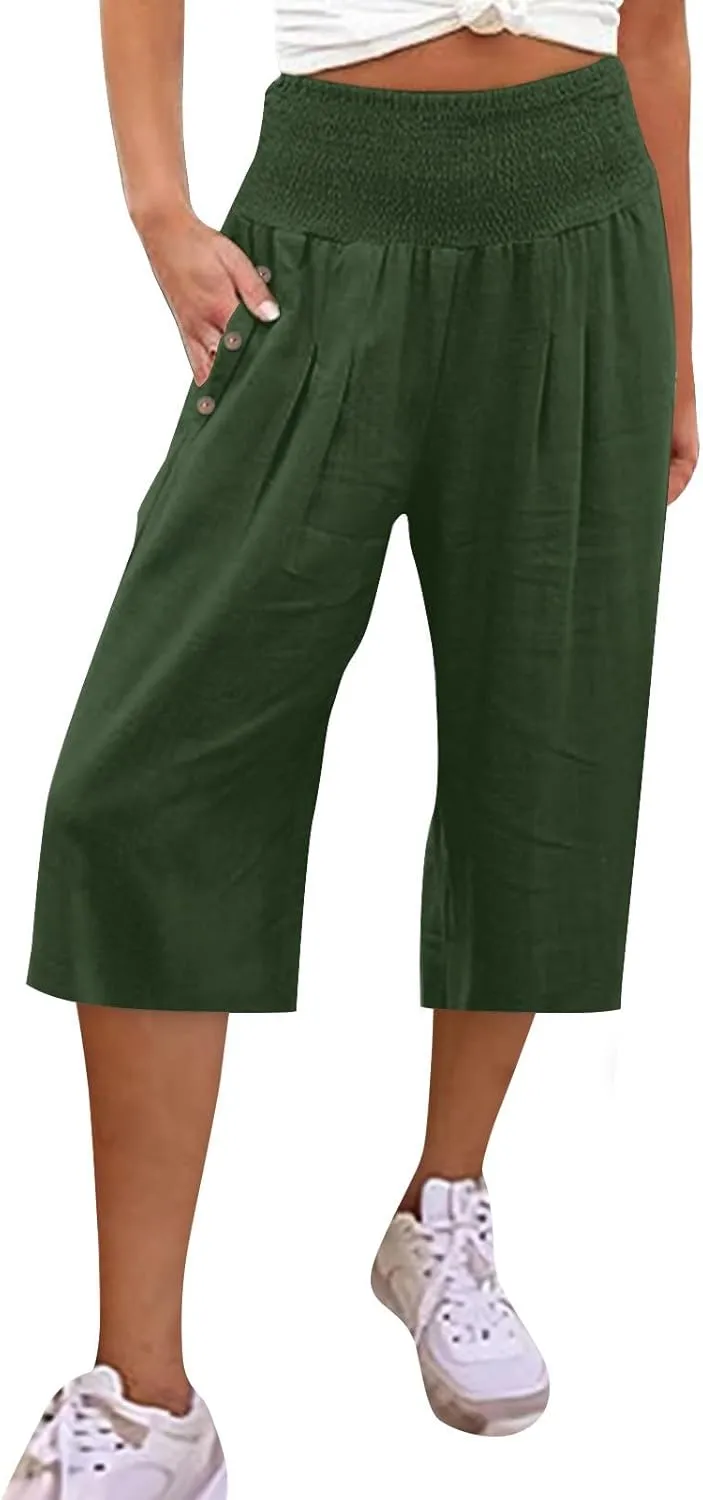 Pants for Women, Capri Pants Tummy Control with Pockets High Waist Wide