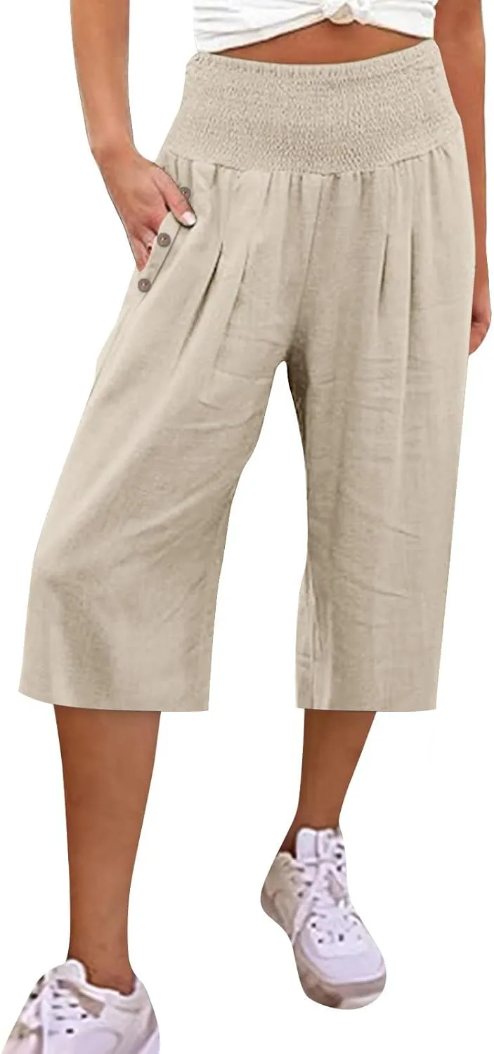 Pants for Women, Capri Pants Tummy Control with Pockets High Waist Wide