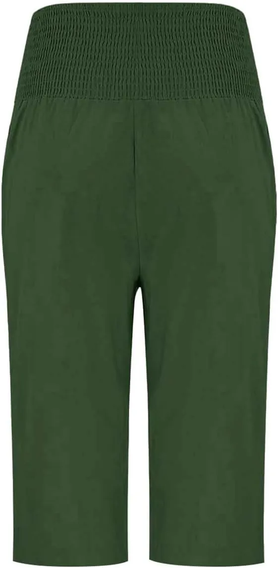 Pants for Women, Capri Pants Tummy Control with Pockets High Waist Wide