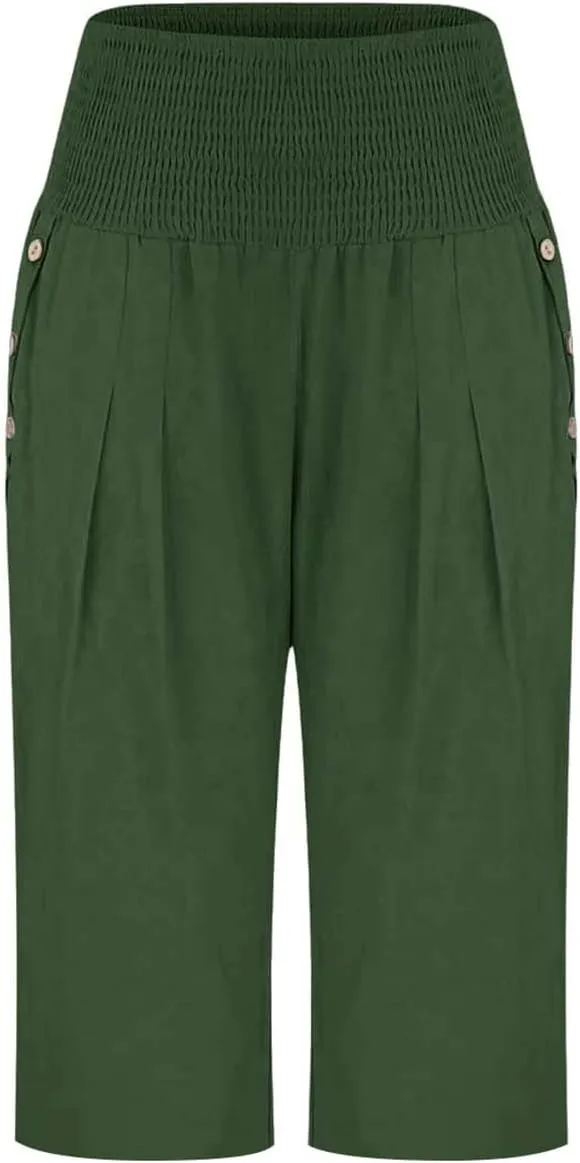 Pants for Women, Capri Pants Tummy Control with Pockets High Waist Wide