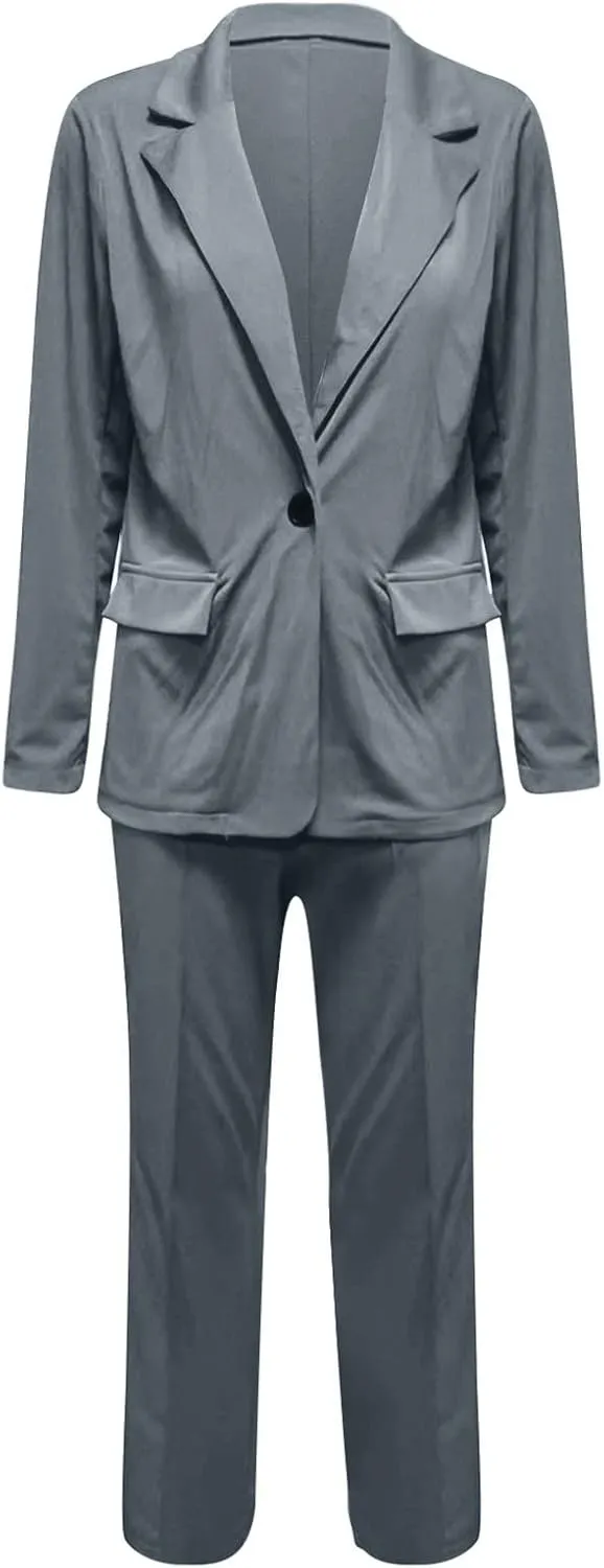 Pants Suits for Women Dressy 2 Piece Casual Plus Size Open Front Blazer Pant Suit Set Wedding Prom Work Business Suit
