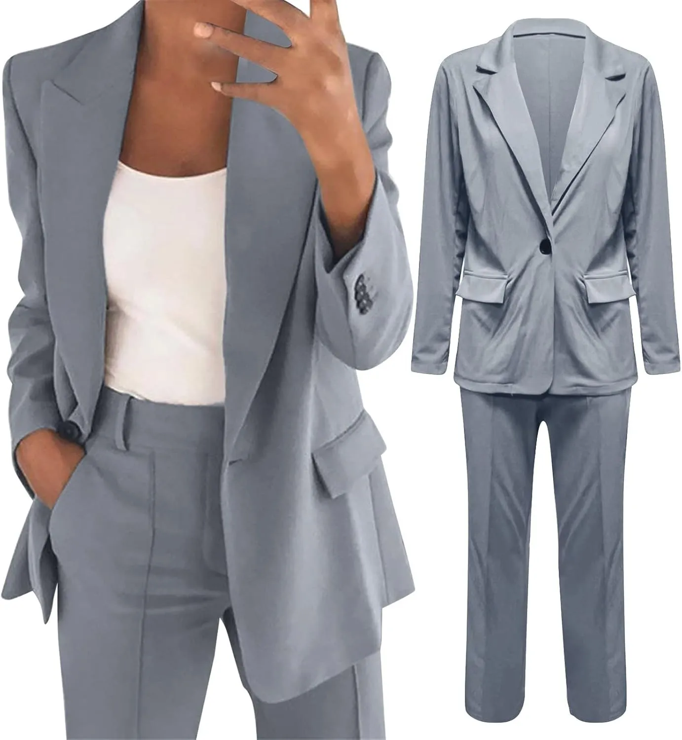 Pants Suits for Women Dressy 2 Piece Casual Plus Size Open Front Blazer Pant Suit Set Wedding Prom Work Business Suit