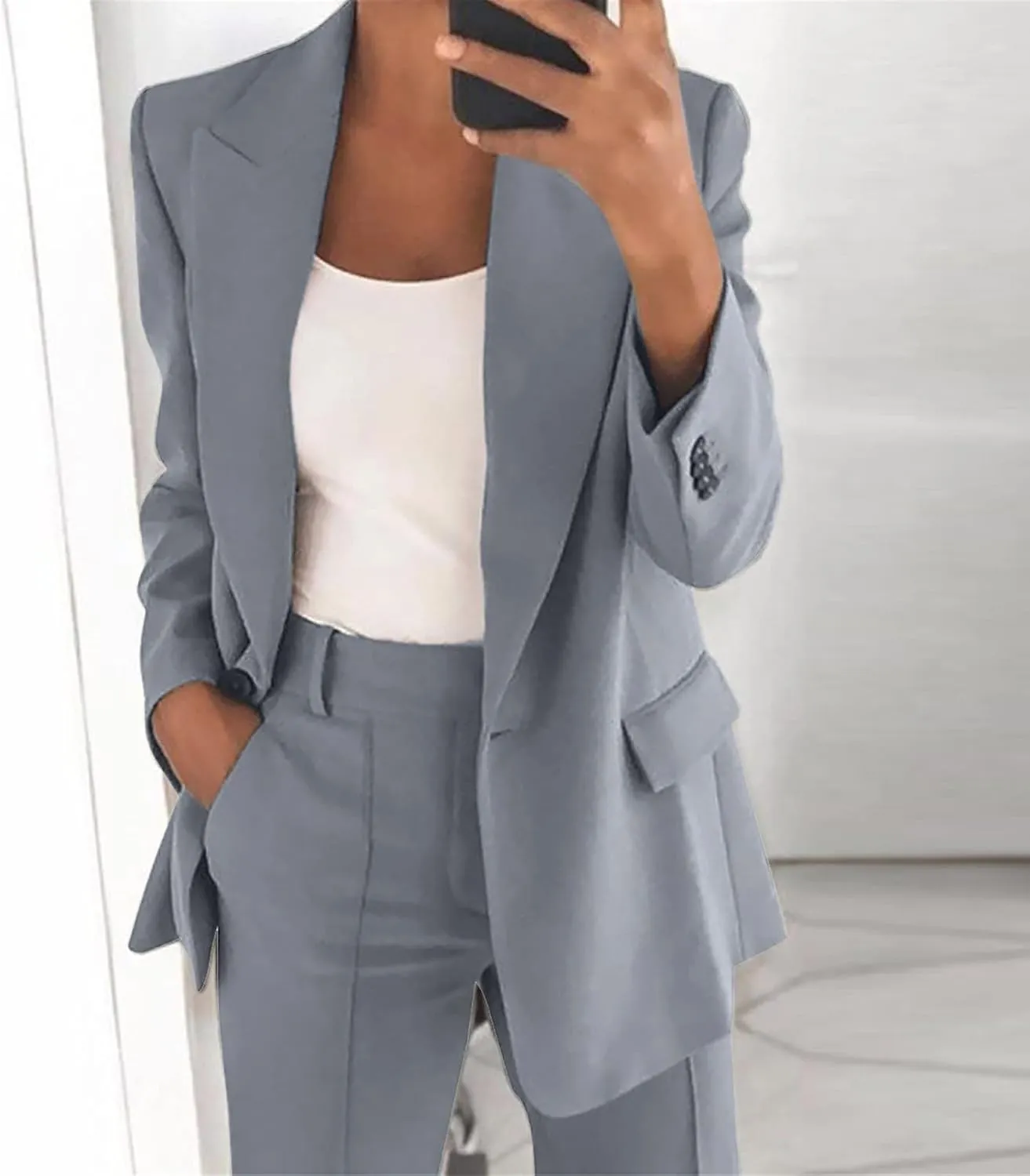 Pants Suits for Women Dressy 2 Piece Casual Plus Size Open Front Blazer Pant Suit Set Wedding Prom Work Business Suit