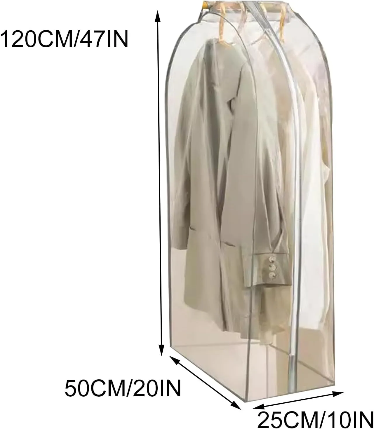 PEVA Garment Bags for Hanging Clothes, Fully Transparent Garment Bag, Large Capacity Suitable for Wardrobe Storage of Suits(25x50x120cm/10x20x47in)