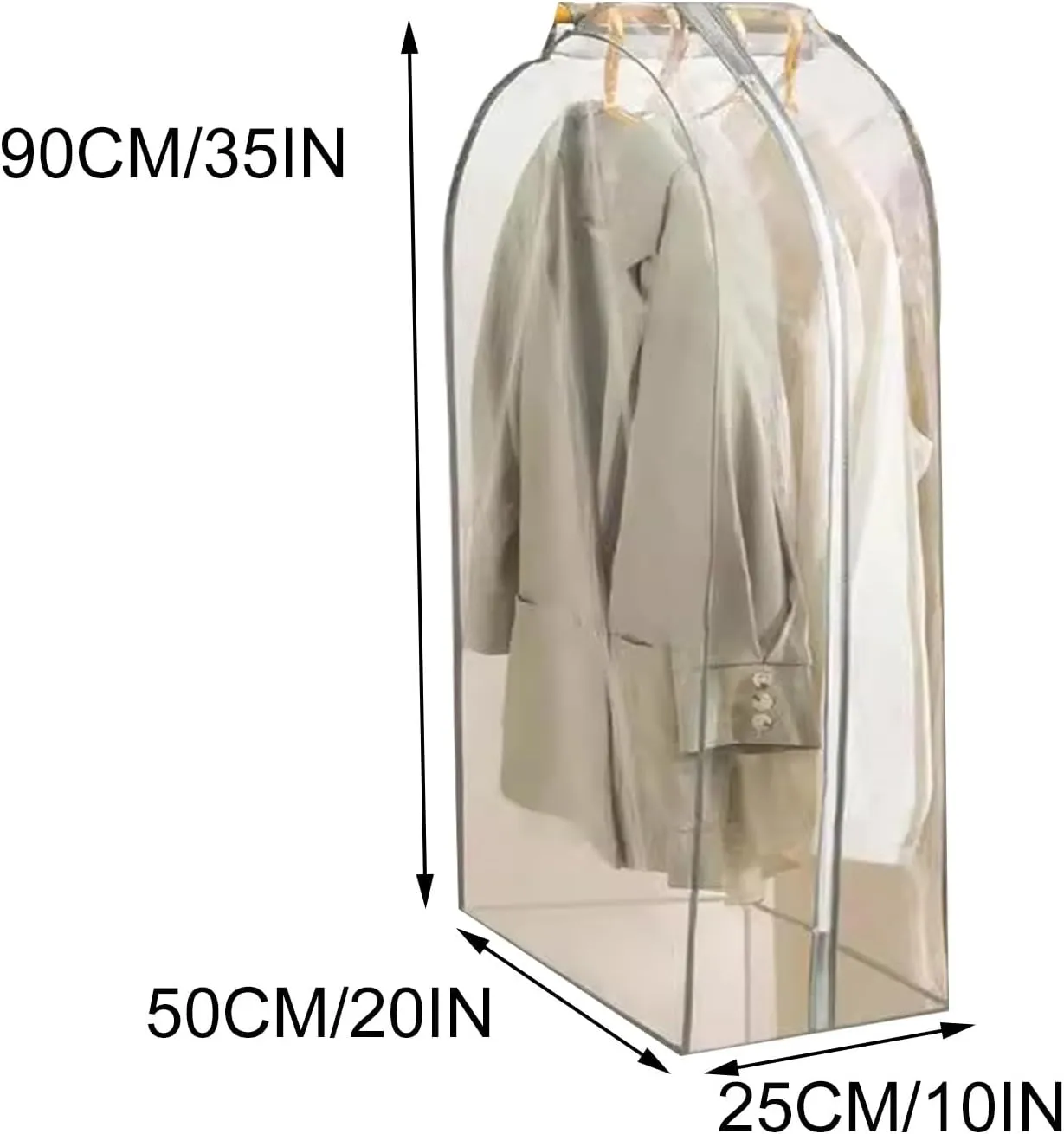 PEVA Garment Bags for Hanging Clothes, Fully Transparent Garment Bag, Large Capacity Suitable for Wardrobe Storage of Suits(25x50x90cm/10x20x35in)