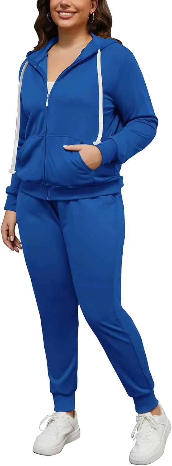 PINSV Women Plus Size 2 Piece Outfits Sweatsuits Hooded Tracksuit Jogging Suits