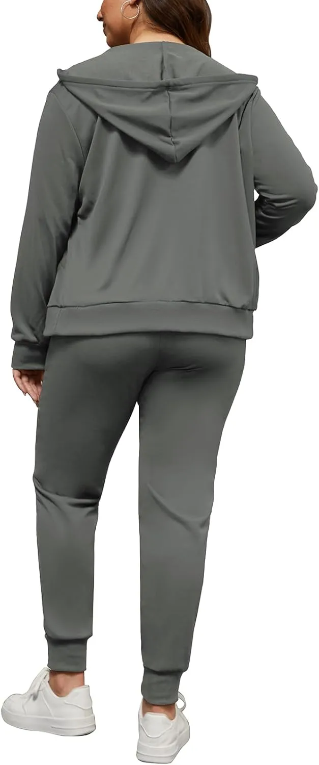 PINSV Women Plus Size 2 Piece Outfits Sweatsuits Hooded Tracksuit Jogging Suits