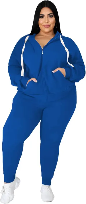PINSV Women Plus Size 2 Piece Outfits Sweatsuits Hooded Tracksuit Jogging Suits