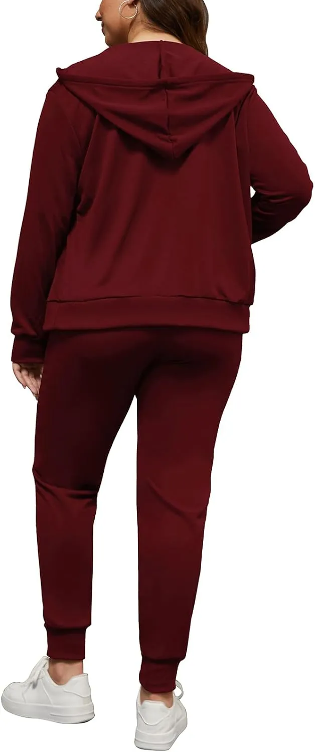 PINSV Women Plus Size 2 Piece Outfits Sweatsuits Hooded Tracksuit Jogging Suits