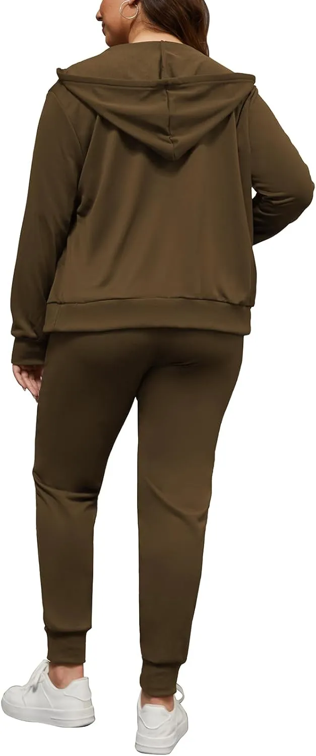 PINSV Women Plus Size 2 Piece Outfits Sweatsuits Hooded Tracksuit Jogging Suits
