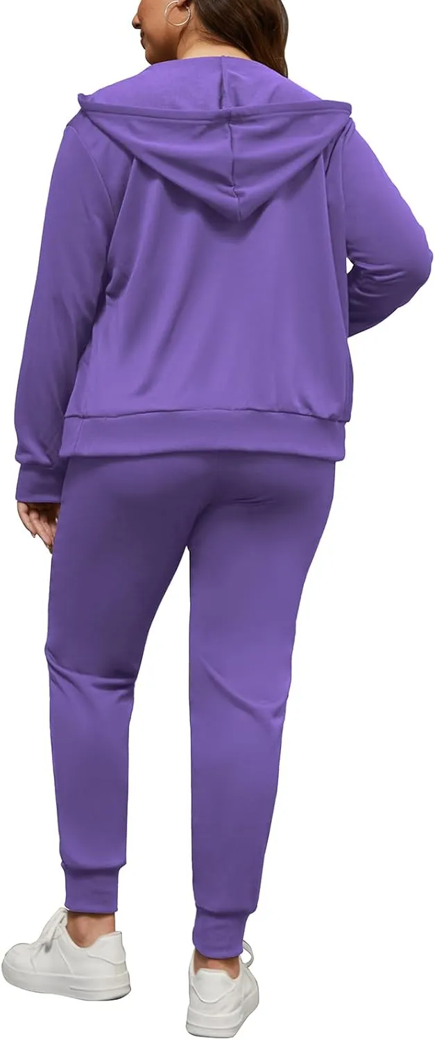 PINSV Women Plus Size 2 Piece Outfits Sweatsuits Hooded Tracksuit Jogging Suits