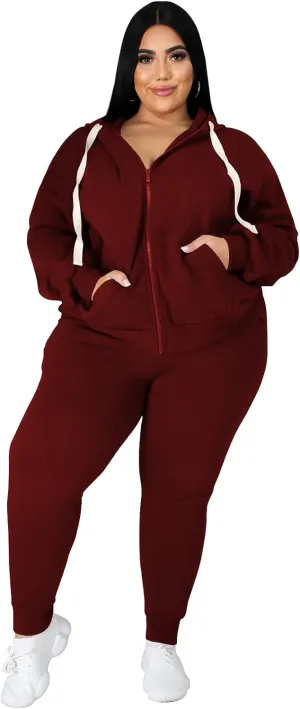 PINSV Women Plus Size 2 Piece Outfits Sweatsuits Hooded Tracksuit Jogging Suits