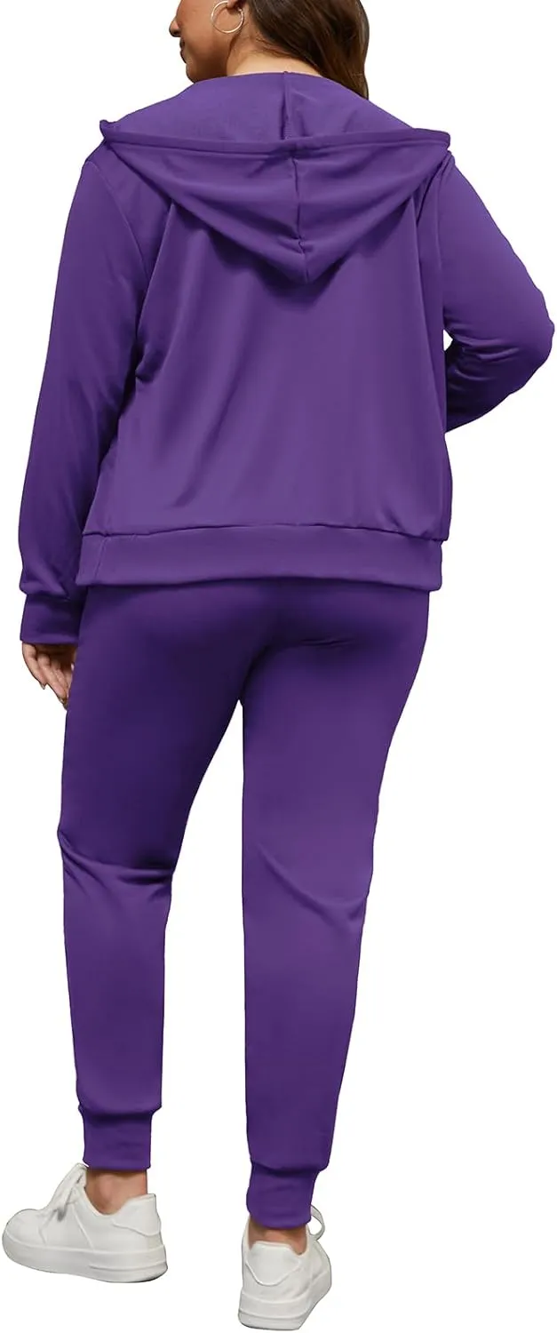 PINSV Women Plus Size 2 Piece Outfits Sweatsuits Hooded Tracksuit Jogging Suits