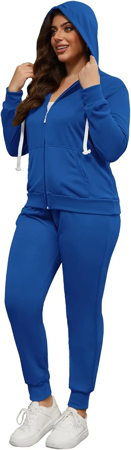 PINSV Women Plus Size 2 Piece Outfits Sweatsuits Hooded Tracksuit Jogging Suits