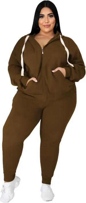 PINSV Women Plus Size 2 Piece Outfits Sweatsuits Hooded Tracksuit Jogging Suits