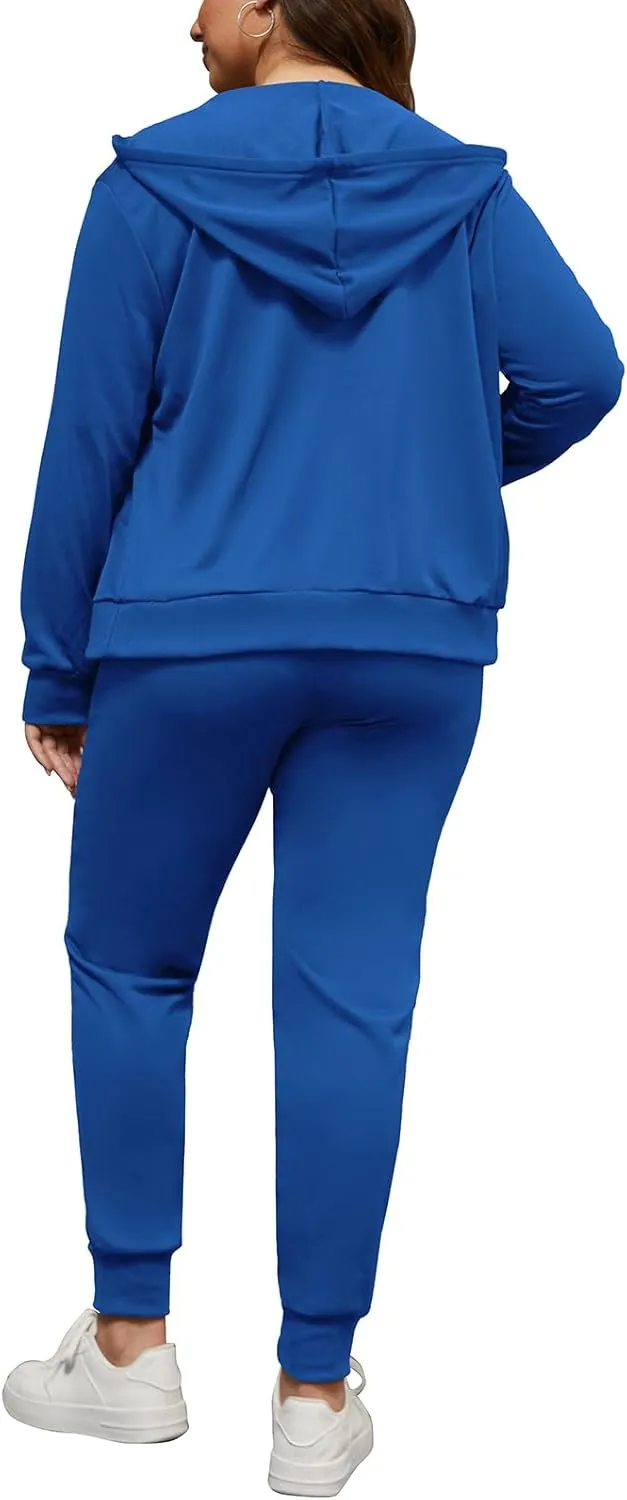 PINSV Women Plus Size 2 Piece Outfits Sweatsuits Hooded Tracksuit Jogging Suits