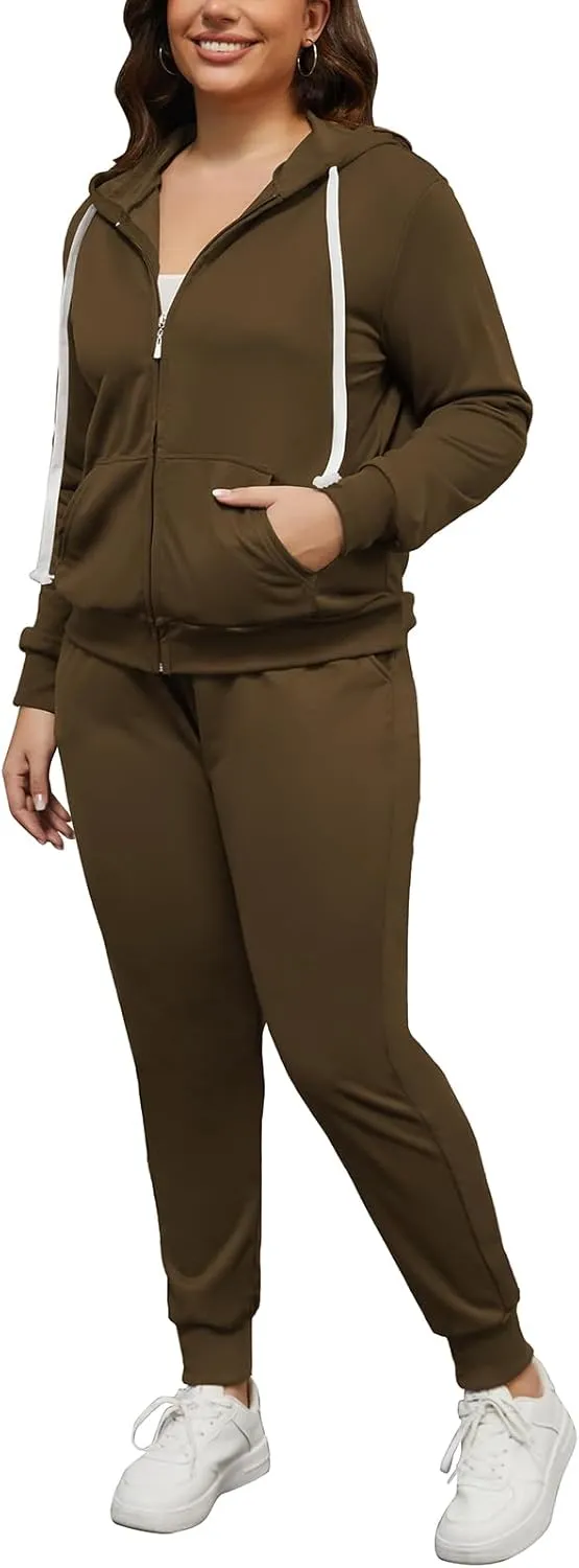 PINSV Women Plus Size 2 Piece Outfits Sweatsuits Hooded Tracksuit Jogging Suits