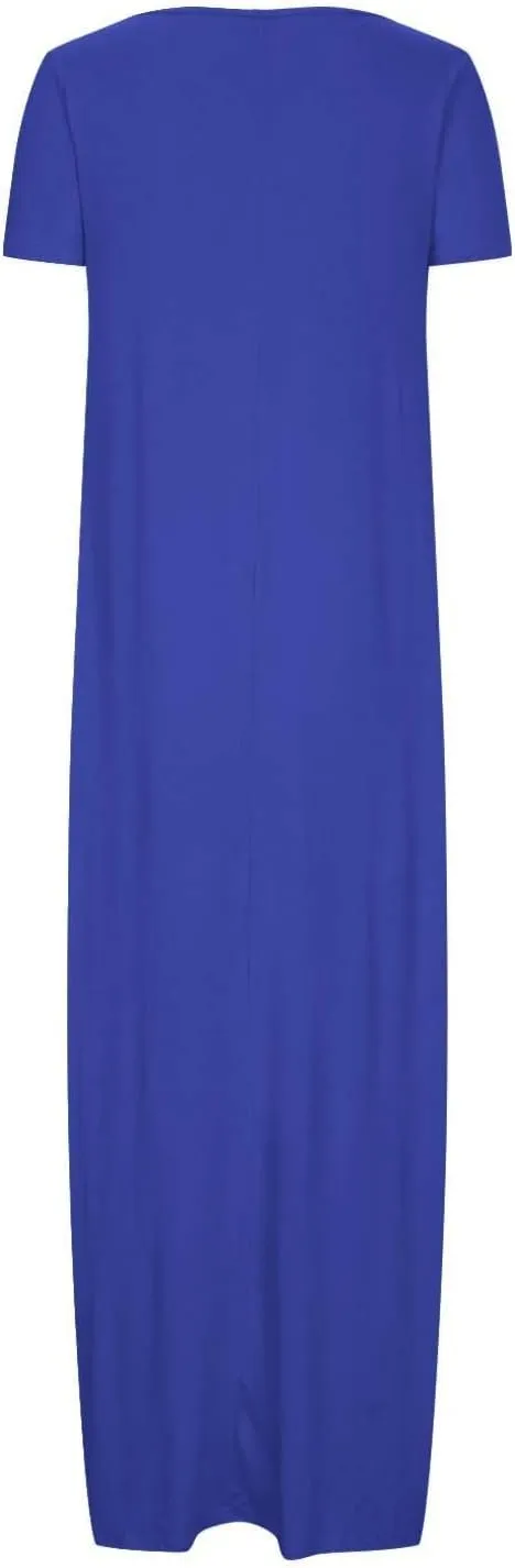 Plus Size Dresses for Curvy Women Loose Fit Round Neck Summer Beach Dresses Casual Flowy Maxi Tshirt Sundresses