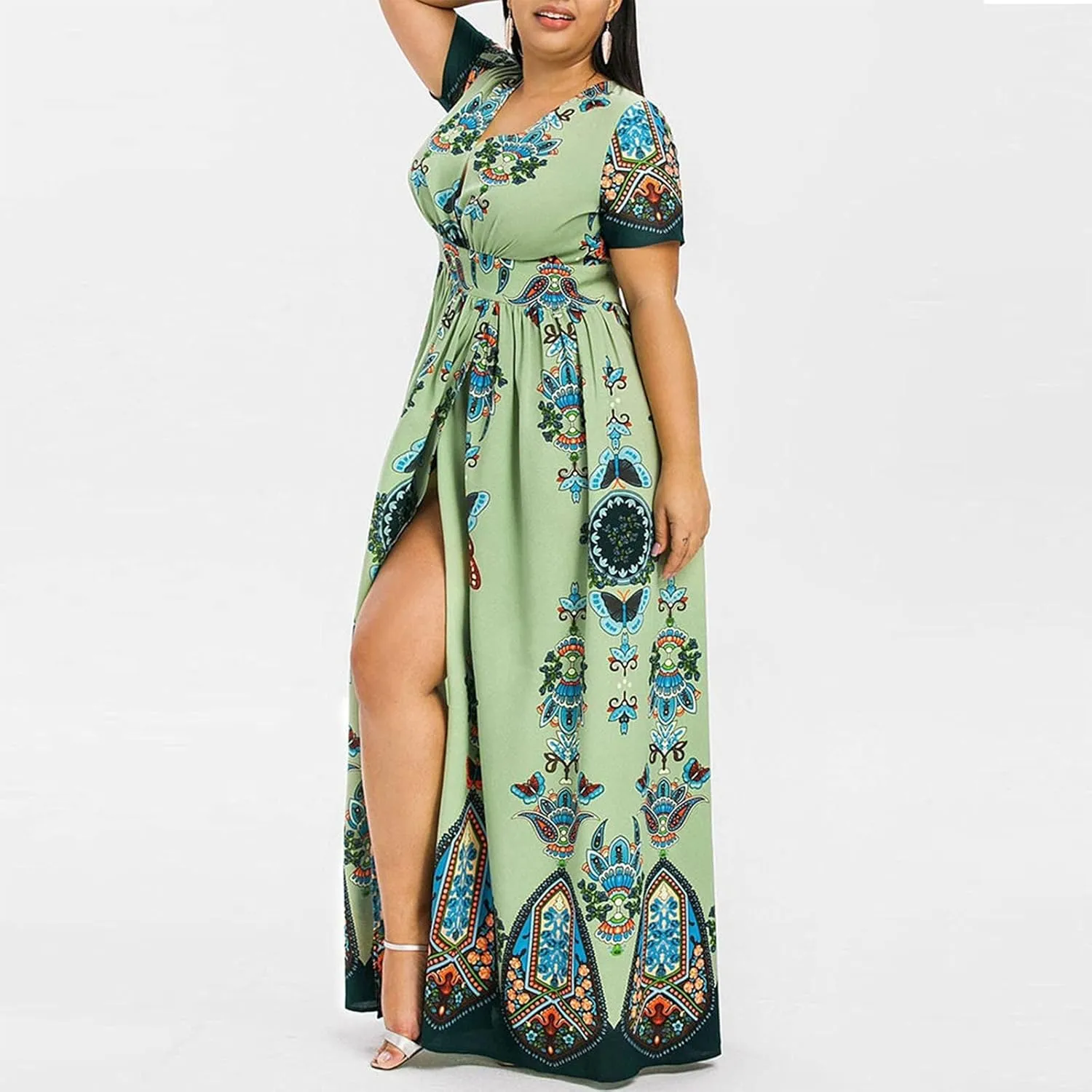Plus Size Dresses for Women,2023 Summer Elegant Sexy Bodycon Wedding Guest Dress,Trendy Floral Boho Maxi Dress