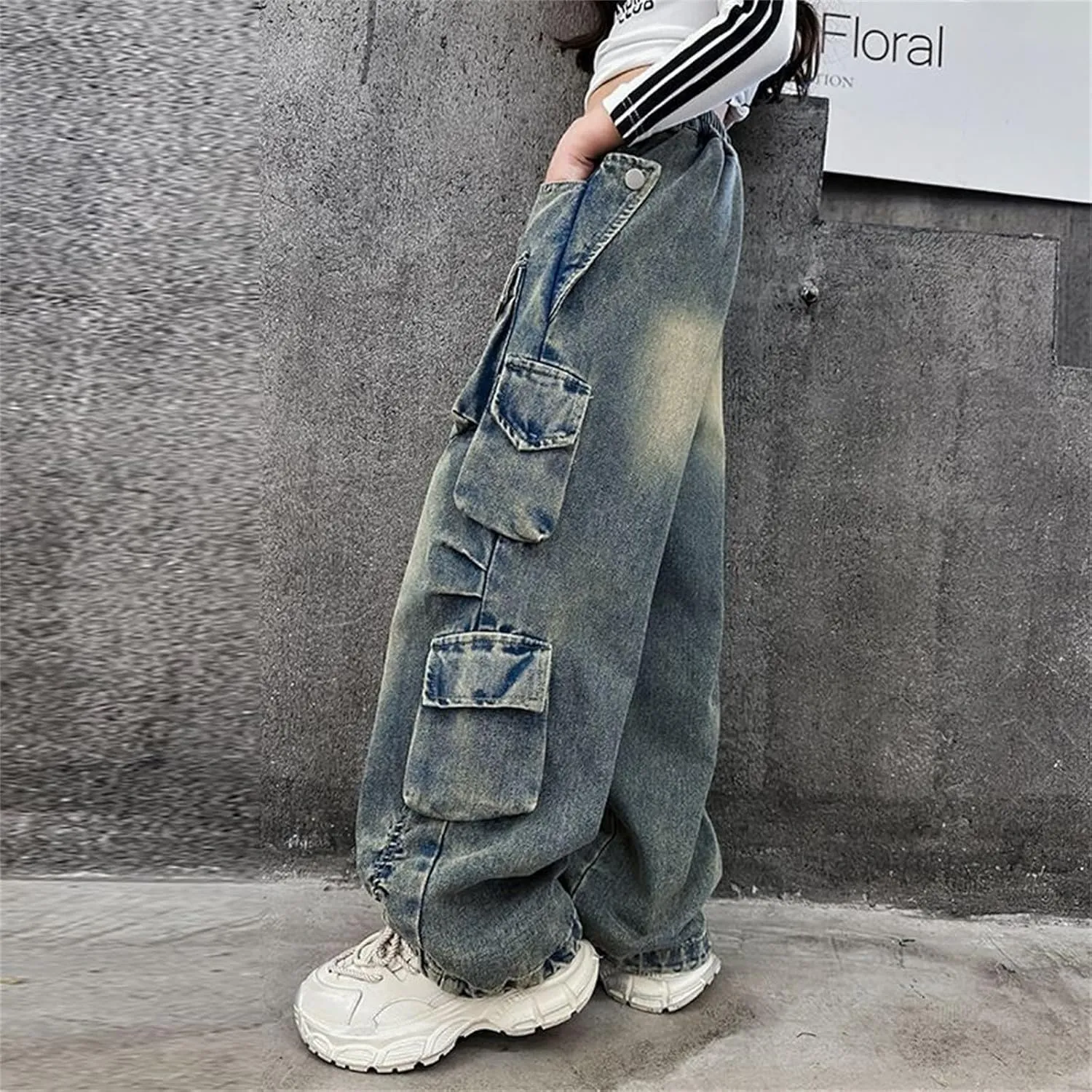 Preschool Girls Pants Kids Girls Ripped Distressed Washed Baggy Wide Leg Casual Jeans Size 5 16 5t Sweatpants Girls