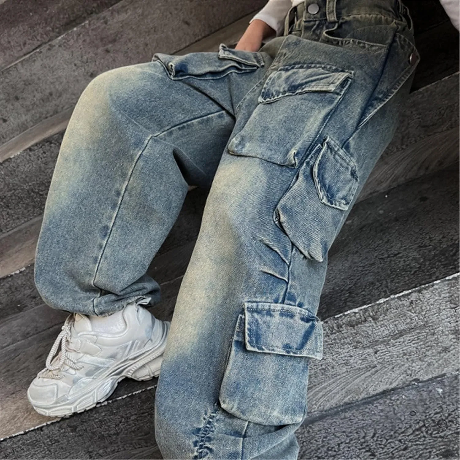 Preschool Girls Pants Kids Girls Ripped Distressed Washed Baggy Wide Leg Casual Jeans Size 5 16 5t Sweatpants Girls