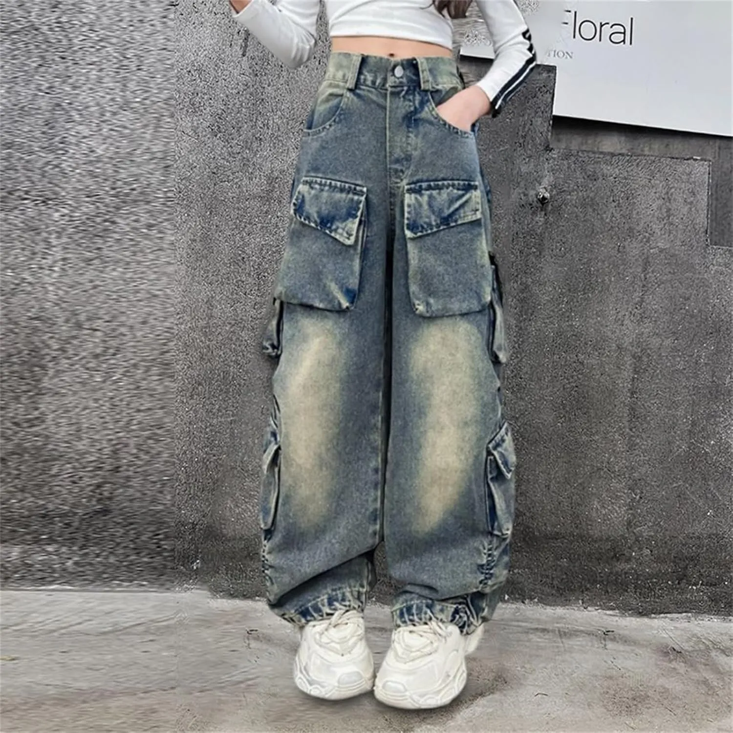 Preschool Girls Pants Kids Girls Ripped Distressed Washed Baggy Wide Leg Casual Jeans Size 5 16 5t Sweatpants Girls