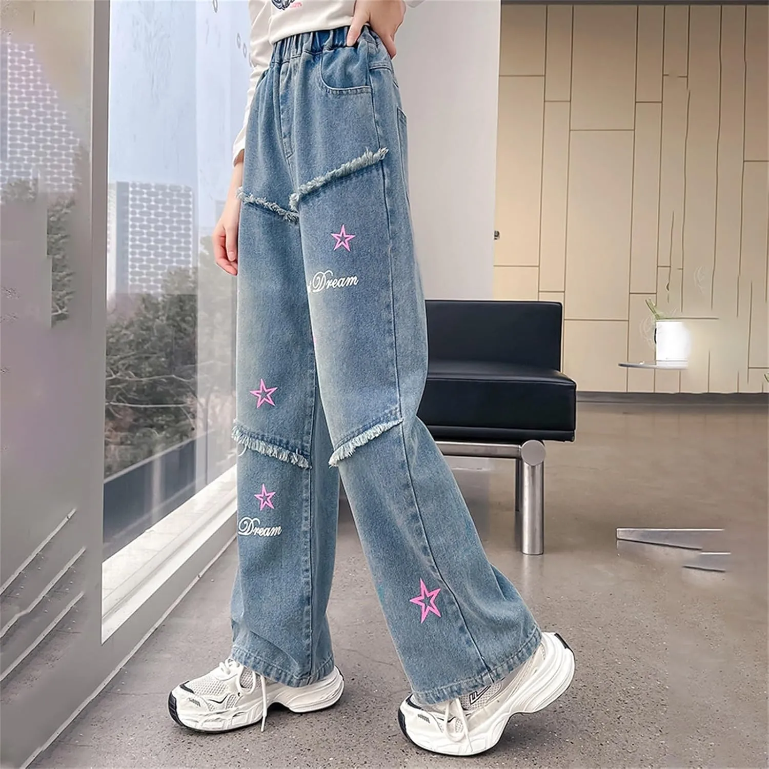 Preschool Girls Pants Kids Girls Ripped Distressed Washed Baggy Wide Leg Casual Jeans Size 5 16 5t Sweatpants Girls