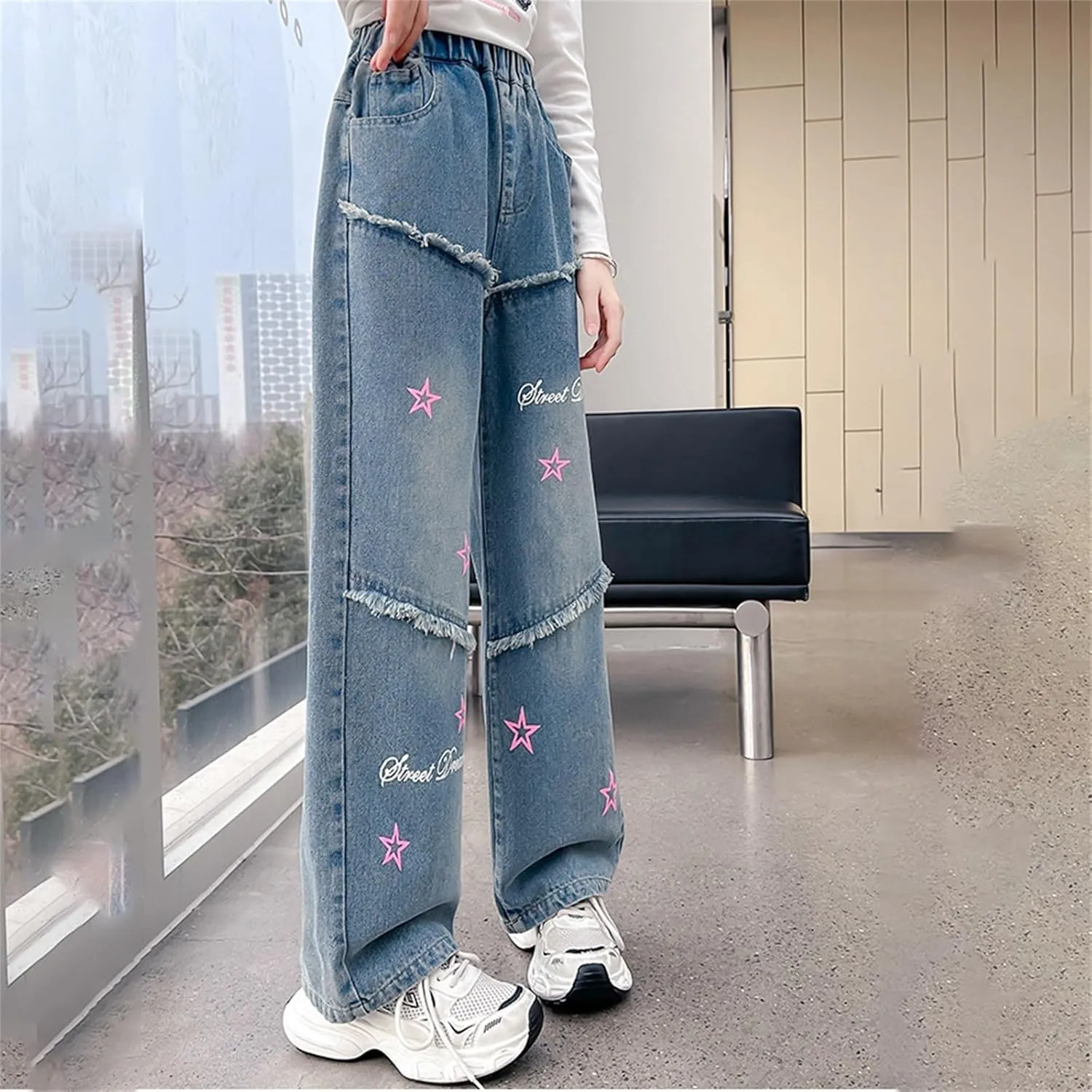 Preschool Girls Pants Kids Girls Ripped Distressed Washed Baggy Wide Leg Casual Jeans Size 5 16 5t Sweatpants Girls
