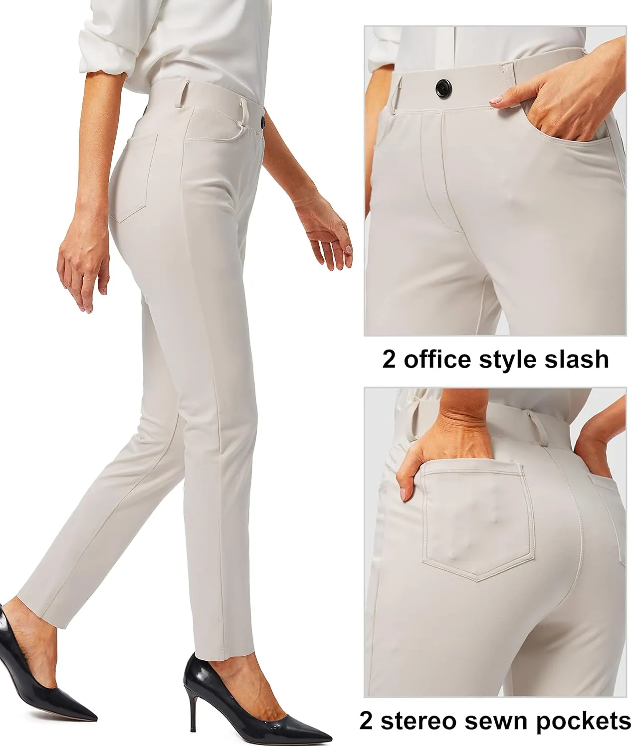 Rammus Womens Yoga Dress Pants with Pockets Stretch Work Leggings for Women Pull On Skinny Slacks for Business Office Casual