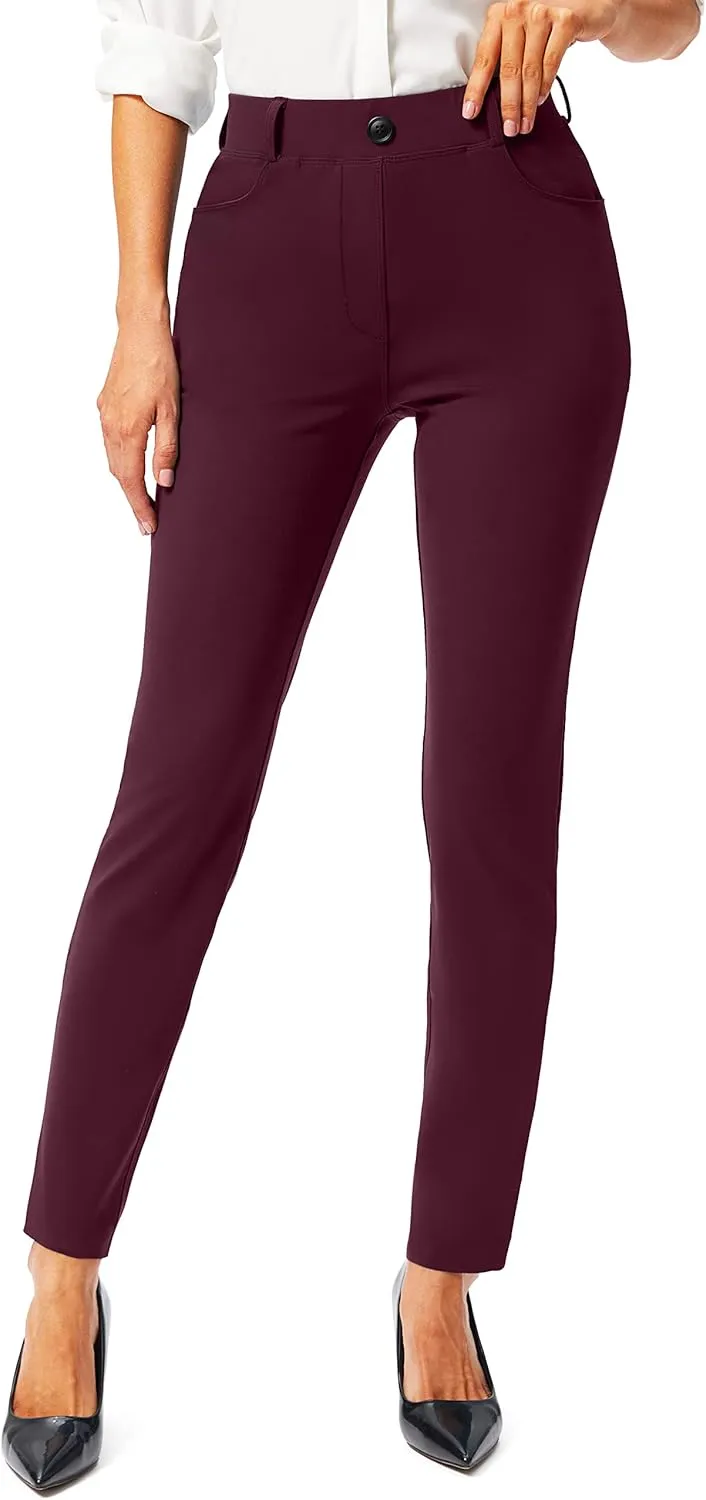 Rammus Womens Yoga Dress Pants with Pockets Stretch Work Leggings for Women Pull On Skinny Slacks for Business Office Casual