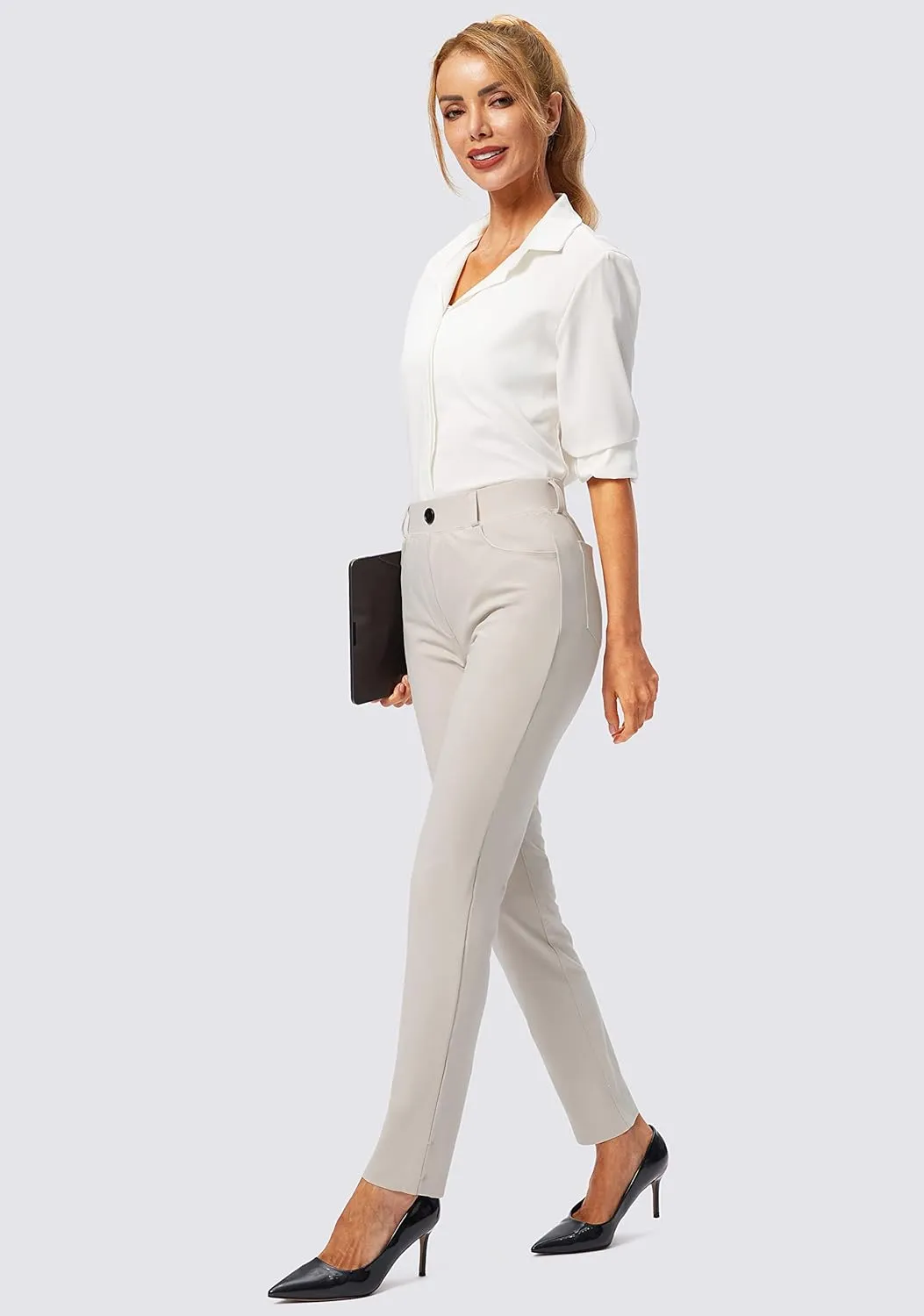 Rammus Womens Yoga Dress Pants with Pockets Stretch Work Leggings for Women Pull On Skinny Slacks for Business Office Casual