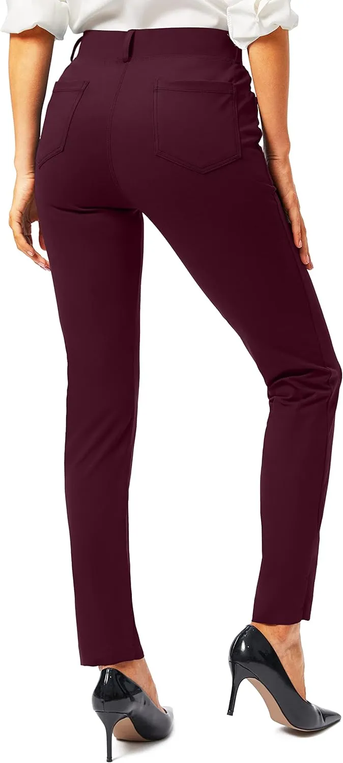 Rammus Womens Yoga Dress Pants with Pockets Stretch Work Leggings for Women Pull On Skinny Slacks for Business Office Casual