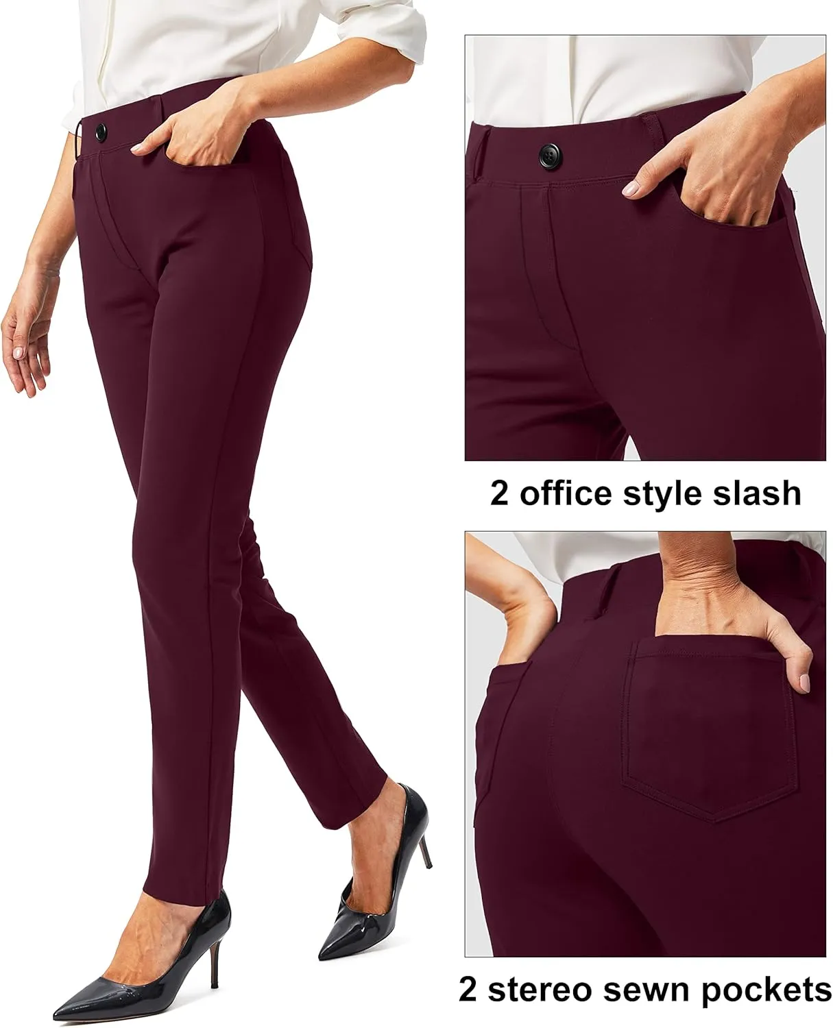 Rammus Womens Yoga Dress Pants with Pockets Stretch Work Leggings for Women Pull On Skinny Slacks for Business Office Casual