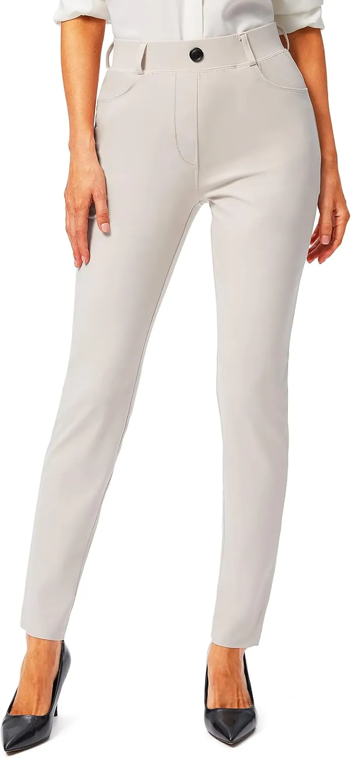 Rammus Womens Yoga Dress Pants with Pockets Stretch Work Leggings for Women Pull On Skinny Slacks for Business Office Casual