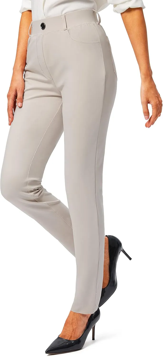 Rammus Womens Yoga Dress Pants with Pockets Stretch Work Leggings for Women Pull On Skinny Slacks for Business Office Casual