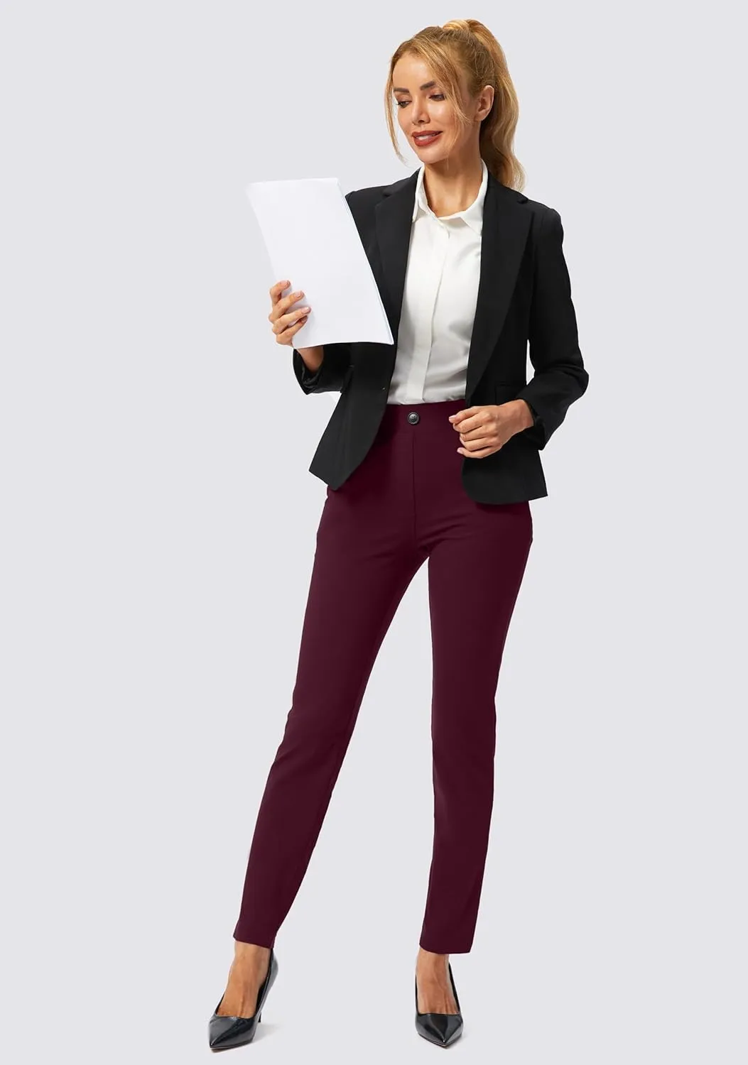 Rammus Womens Yoga Dress Pants with Pockets Stretch Work Leggings for Women Pull On Skinny Slacks for Business Office Casual